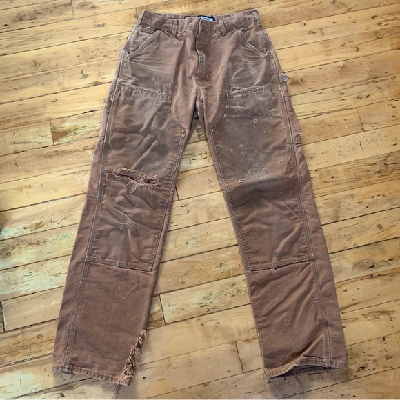 Carhartt B01-M Double Knee Tan Thrashed 33x34 Loose Fit Vintage - Picture 2 of 13